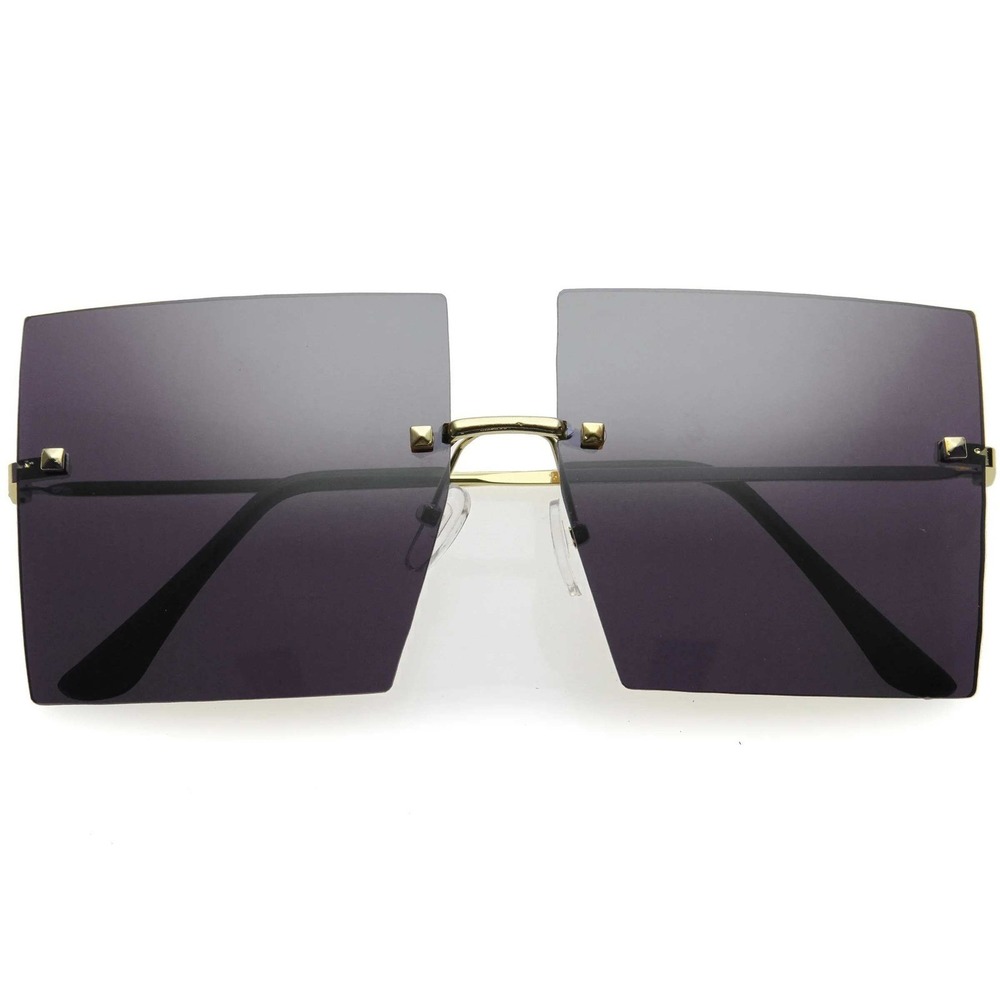 Square Sunglasses‎ Men Black Lens Rimless Large Trendy Shades Chic Lightweight